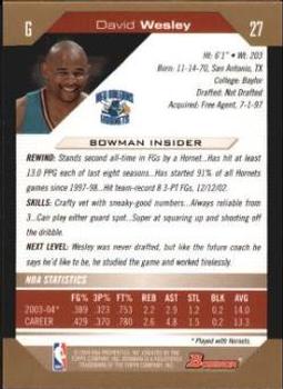 2004-05 Bowman - Gold #27 David Wesley Back