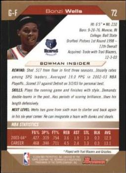 2004-05 Bowman - Gold #72 Bonzi Wells Back