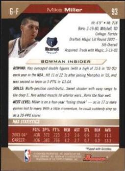 2004-05 Bowman - Gold #93 Mike Miller Back