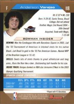 2004-05 Bowman - Gold #118 Anderson Varejao Back