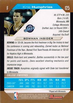 2004-05 Bowman - Gold #125 Kris Humphries Back