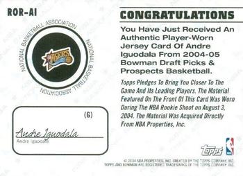 2004-05 Bowman - Rookie Registration Relics #ROR-AI Andre Iguodala Back