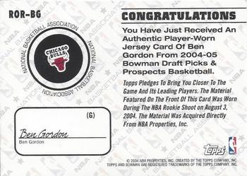 2004-05 Bowman - Rookie Registration Relics #ROR-BG Ben Gordon Back