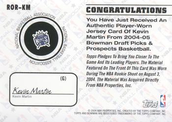 2004-05 Bowman - Rookie Registration Relics #ROR-KM Kevin Martin Back