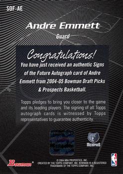 2004-05 Bowman - Signs of the Future #SOF-AE Andre Emmett Back