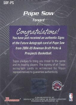 2004-05 Bowman - Signs of the Future #SOF-PS Pape Sow Back