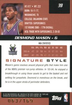 2004-05 Bowman Signature - 169 #39 Desmond Mason Back