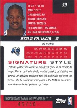2004-05 Bowman Signature - Foil #33 Steve Francis Back
