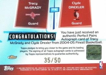 2004-05 Finest - Perfect Pairs Autographs #PP-MD Tracy McGrady / Clyde Drexler Back