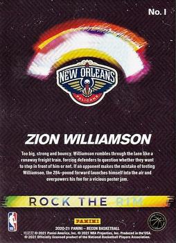 2020-21 Panini Recon - Rock the Rim #1 Zion Williamson Back