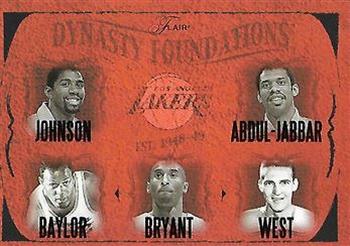 2004-05 Flair - Dynasty Foundations #NNO Magic Johnson / Kareem Abdul-Jabbar / Elgin Baylor / Kobe Bryant / Jerry West Front