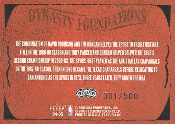 2004-05 Flair - Dynasty Foundations #NNO David Robinson / George Gervin / Sean Elliott / Tony Parker / Tim Duncan Back