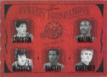 2004-05 Flair - Dynasty Foundations Gold #NNO John Stockton / Pete Maravich / Karl Malone / Adrian Dantley / Andrei Kirilenko Front