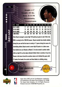 1999-00 Upper Deck MVP #74 Kobe Bryant Back