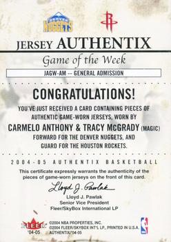 2004-05 Fleer Authentix - Game of the Week Jerseys #JAGW-AM Carmelo Anthony / Tracy McGrady Back