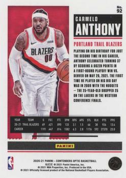 2020-21 Panini Contenders Optic #92 Carmelo Anthony Back