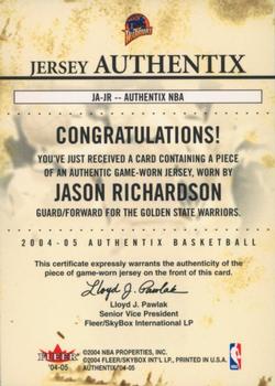 2004-05 Fleer Authentix - Jersey Authentix #JA-JR Jason Richardson Back