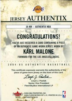 2004-05 Fleer Authentix - Jersey Authentix #JA-KM Karl Malone Back