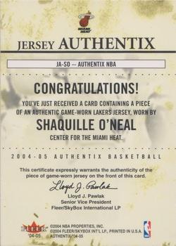 2004-05 Fleer Authentix - Jersey Authentix (150) #JA-SO Shaquille O'Neal Back
