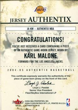2004-05 Fleer Authentix - Jersey Authentix (150) #JA-KM Karl Malone Back