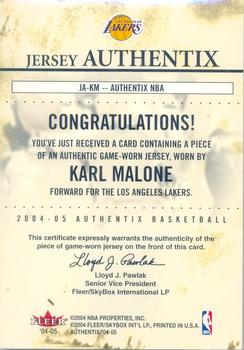 2004-05 Fleer Authentix - Jersey Authentix (25) #JA-KM Karl Malone Back