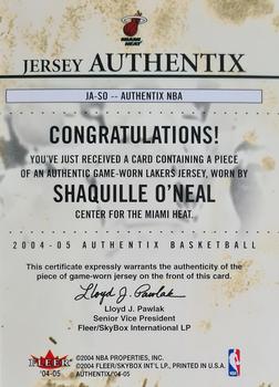 2004-05 Fleer Authentix - Jersey Authentix (75) #JA-SO Shaquille O'Neal Back