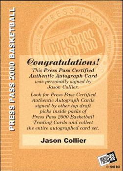 2000 Press Pass - Autographs #NNO Jason Collier Back