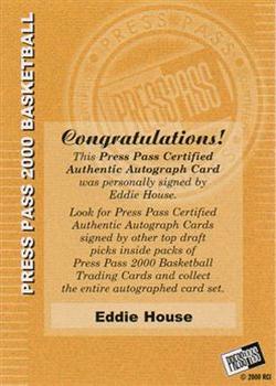 2000 Press Pass - Autographs #NNO Eddie House Back