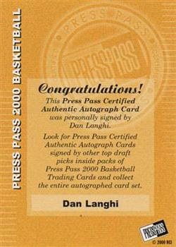 2000 Press Pass - Autographs #NNO Dan Langhi Back