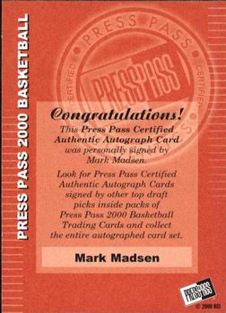 2000 Press Pass - Autographs #NNO Mark Madsen Back