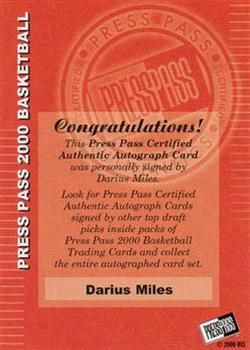 2000 Press Pass - Autographs #NNO Darius Miles Back