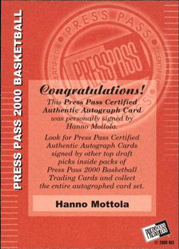 2000 Press Pass - Autographs #NNO Hanno Mottola Back