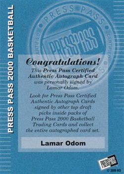 2000 Press Pass - Autographs #NNO Lamar Odom Back