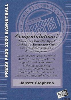 2000 Press Pass - Autographs #NNO Jarrett Stephens Back