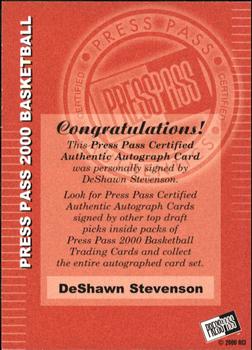 2000 Press Pass - Autographs #NNO DeShawn Stevenson Back