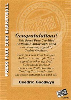 2000 Press Pass - Autographs #NNO Ceedric Goodwyn Back