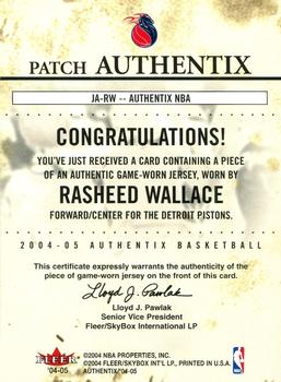 2004-05 Fleer Authentix - Jerseys Patches #JA-RW Rasheed Wallace Back
