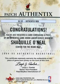 2004-05 Fleer Authentix - Jerseys Patches #JA-SO Shaquille O'Neal Back