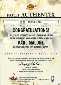 2004-05 Fleer Authentix - Jerseys Patches #JA-KM Karl Malone Back