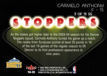 2004-05 Fleer Authentix - Showstoppers #5 SS Carmelo Anthony Back