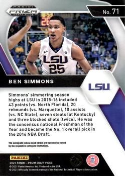 2021 Panini Prizm Draft Picks #71 Ben Simmons Back