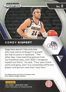 2021 Panini Prizm Draft Picks #8 Corey Kispert Back
