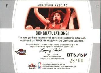2004-05 Fleer Genuine - Big Time Autographs Gold #BTA/AV Anderson Varejao Back
