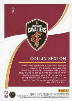 2020-21 Panini Immaculate Collection #3 Collin Sexton Back