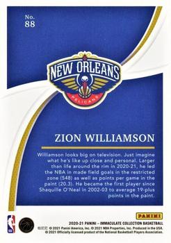 2020-21 Panini Immaculate Collection #88 Zion Williamson Back