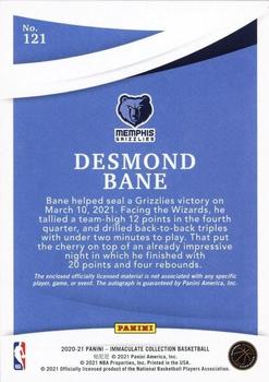 2020-21 Panini Immaculate Collection #121 Desmond Bane Back