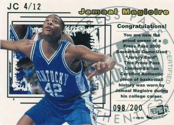 2000 Press Pass SE - Jersey Cards #JC4 Jamaal Magloire Back