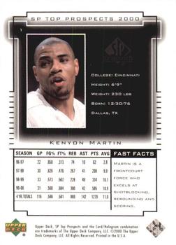 2000 SP Top Prospects #1 Kenyon Martin Back