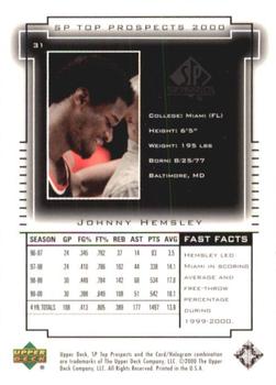 2000 SP Top Prospects #31 Johnny Hemsley Back
