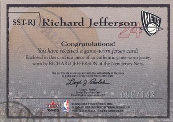2004-05 Fleer Sweet Sigs - Sweet Stitches Jerseys #SST-RJ Richard Jefferson Back
